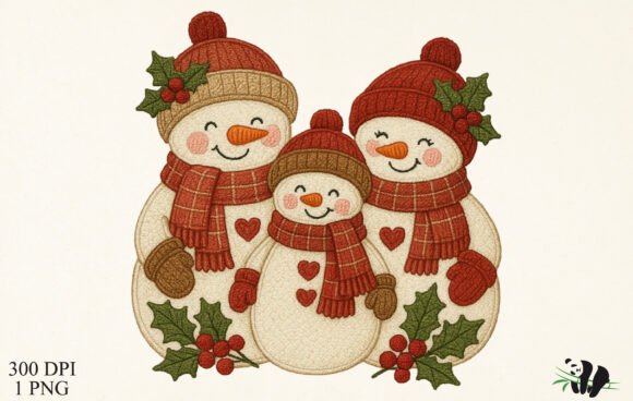 Faux Embroidery Cute Snowman Family PNG Review
