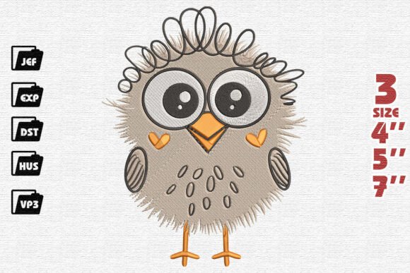 Funny Loopy Bird with Cute Eyes Embroidery Design