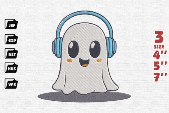 Happy Ghost with Blue Headphones Embroidery Design Review