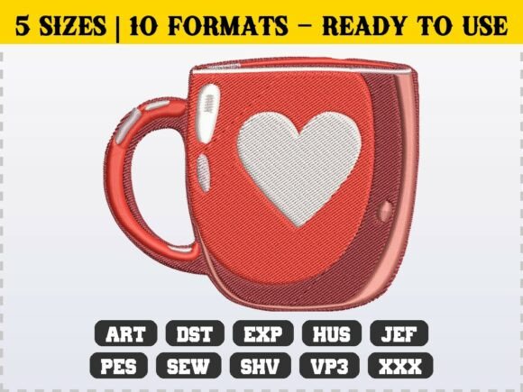 Love Heart Coffee Mug Embroidery Design Review