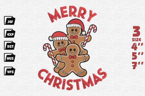 Merry Christmas Gingerbread Friends Embroidery Design