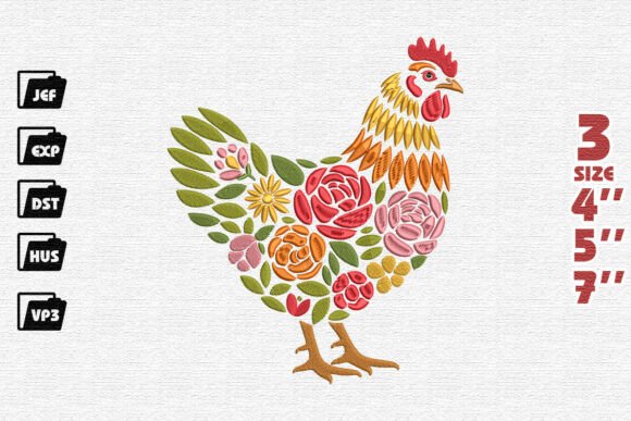 Ornate Floral Chicken Embroidery Design Review